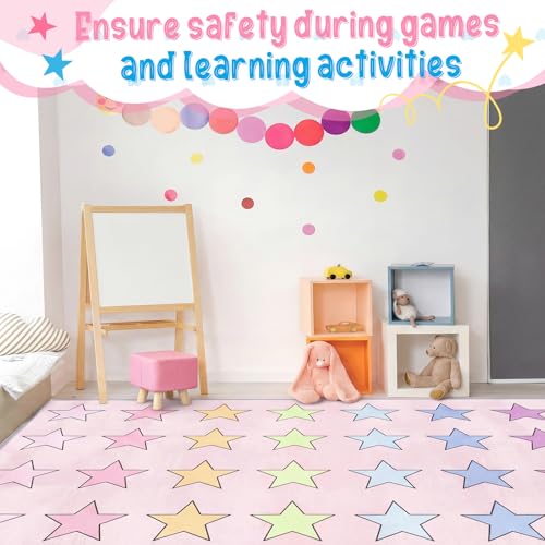 Moucuny Pastel Classroom Rug 6.5 x 11.5 ft Kids Carpet with Non-Slip Backing Class Decor Seating Rug Elementary Classroom Floor Mat for Teaching Playroom Children's Room (Pink)
