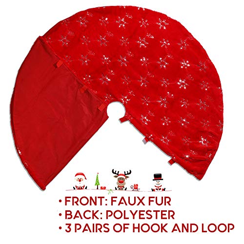 Christmas Tree Skirt - 48 Inches Large Red Tree Skirt with High - End Soft Faux Fur Tree Skirt for Christmas Decorations Indoor Outdoor - Red