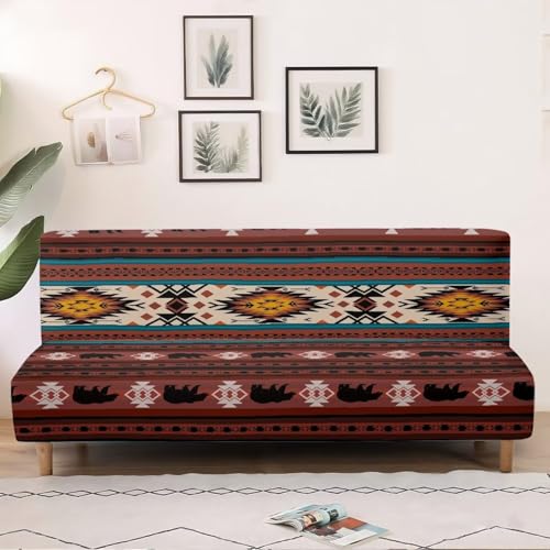 Aztec Bear Futon Cover Sofa Covers Armless Couch Cover Western Navajo Southwestern Ethnic Stretch Futon Slipcover Protector for Living Room Decor