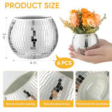 6 Pcs Disco Ball Vase Disco Ball Planter for Centerpieces Disco Ball Decor Flower Vase with Silver Mirror Glass for Wedding, Birthday, Party (3" X 4")