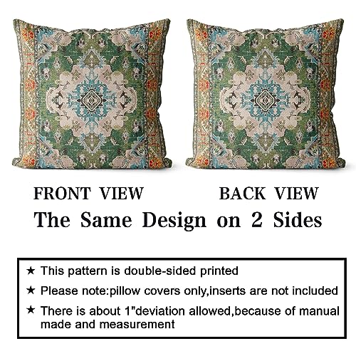 Snycler Boho Throw Pillow Covers 18x18 inch Set of 2 Boho Rug Carpet Double Sided Pattern Cotton Soft Pillow Case Cushion Cover Pillowcase for Couch Sofa Bed Decorative (Green)
