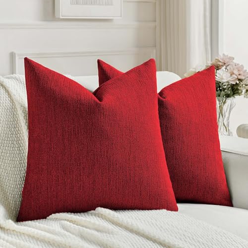 Pack of 2 Faux Linen Throw Pillow Covers 18x18 Inch,Red