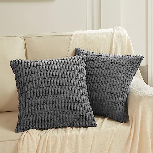 Fancy Homi Decorative Throw Pillow Covers for Bed Couch Bedroom Bench, Soft Corduroy Solid Pillow Case, Rustic Farmhouse Boho Room Decor,20" x 20" (Pack of 1),Dark Gray