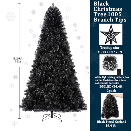 KTKDE 6ft Artificial Black Christmas Tree Outdoor Black Halloween Tree Decorations with 1005 Tips Led String Lights Pencil Christmas Tree Indoor Holiday Office Party Decorations