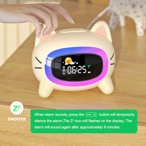ANALOI Kids Alarm Clock Ok to Wake Alarm Clock for Kids, Toddlers Night Light Clock for Bedroom, Cat Alarm Clock with Sleep Training and Sound Machine, Birthday Gift for Boy Girls Children