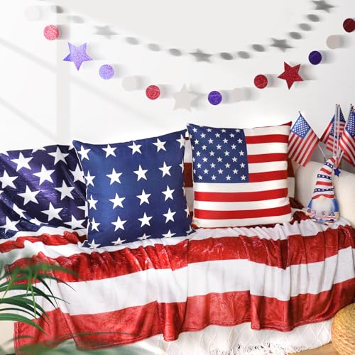 Hongsome 4th of July Throw Pillow Covers 18x18in Set of 4,Patriotic Pillow Case for Independence Day,Memorial Day,Veteran's Day,USA,American Summer Outdoor Red White Blue Decorations