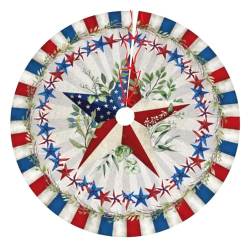 Patriotics 4th of July Tree Skirt Skirt Memorial Day Stars and Stripes Christmas Tree Skirts Veterans Day Xmas Tree Mat Christmas Tree Ornaments Decoration 30"