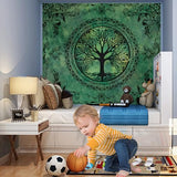 Apdidl Green Nature Tapestry for Bedroom Aesthetic, Hippie Ceiling Tree of Life Decor Tapestries Wall Hanging, Boho Bohemian Mandala y2k Art Backdrop for Dorm Living Room (51"X60")