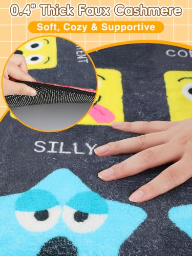 36''x60'' Calm Down Corner Supplies Classroom Rug - Non-Slip Backing with 8 Grippers, Feelings Chart Kids Reading Rug for Preschool Nursery Back to School Classroom Decor, Raibow & Black