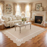 Garvee Scalloped Bow Rug for Living Room Washable Solid Camel 5x7 Area Rugs