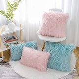 Pink Faux Fur Pillow Covers 18x18 Inch,Set of 2 Plush Decorative Throw Pillow Case for Couch Sofa Bed, Soft Fluffy Blush Pink Cushion Cover with Hidden Zipper for Bedroom Girls Room Dorm Decor