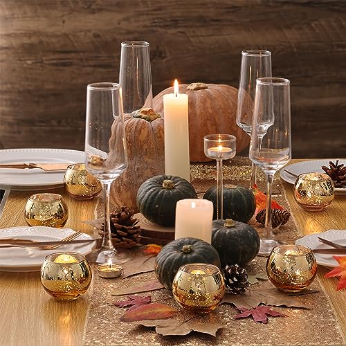 Round Gold Votive Candle Holders, Mercury Glass Votives Set of 12