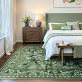 Anidaroel Green Botanical Floral Washable 5x7 Area Rugs, Abstract Large Rugs for Living Room Non-Slip Soft Modern Rugs for Bedroom, Stain Resistant Accent Floor Carpet for Dining Room Entryway