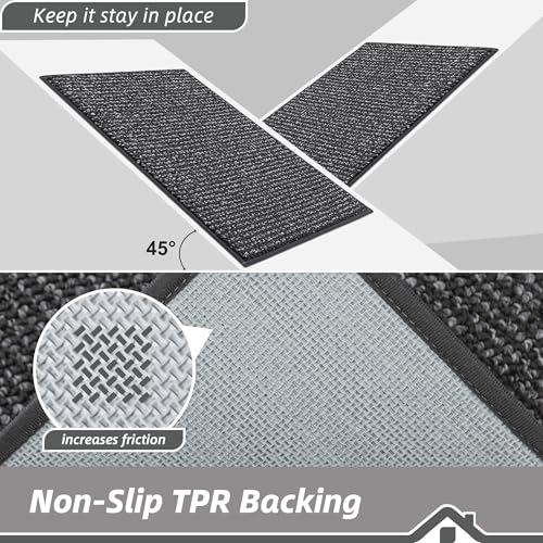 BEQHAUSE Kitchen Rugs and Mats 2PCS Non-Slip, 24"x36"+24"x60", Charcoal