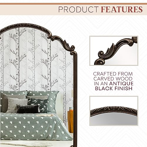 Wylde Iris English Estate Carved Arch Wood Wall Mirror, Mirror for Entryway, Living Room, Bathroom, Antique Black, 22x30