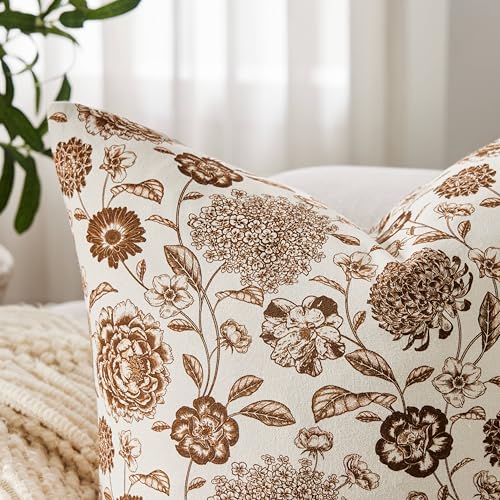 Botanical Throw Pillow Covers Set of 2, 20x20 Inch Brown