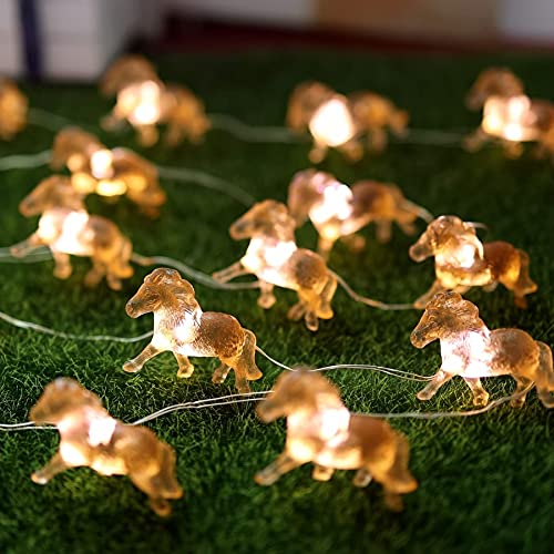 Pony String Lights 20 LED 7FT Horse Fairy Lights Battery Operated with Remote, Cute 3D Pony Decor for Girls Bedroom, Nursery Night Light, Western Farm Gift Decoration