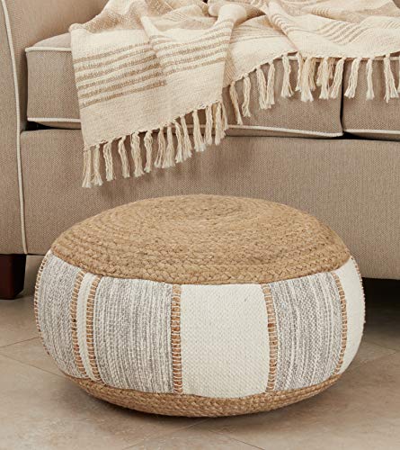 SARO LIFESTYLE Woven Jute and Cotton Pouf