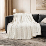 Cozy Bliss Ultrasoft Waffle Throw Blanket, Fluffy Cute Plush Blanket for Couch, Bed, Modern Home Accent, Portable for Picnic or Outdoor, Ivory, 50"x60"
