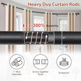 Bay Window Curtain Rods, 1 Inch Heavy Duty Metal U Shaped Corner Curtain Rod, 59-184” Adjustable Curved Curtain Rod for Bay Window Black