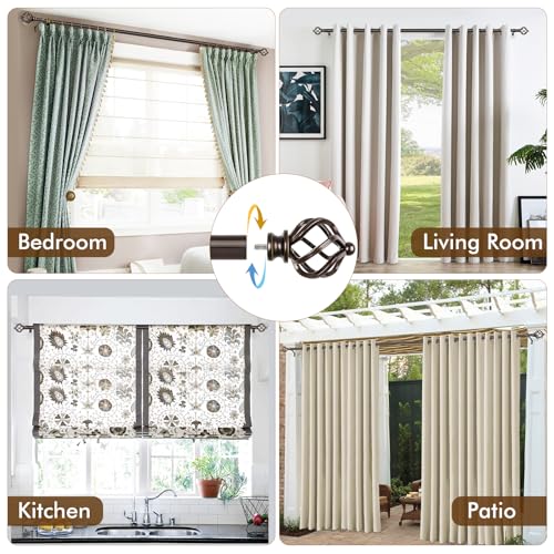 KAMANINA Bronze Curtain Rod 32 to 58 Inch(2.6-4.8ft), Adjustable Curtain Rods for Windows 28 to 48 Inch, 3/4 Inch Splicing Drapery Rods with Twisted Cage Finial (Pack of 2)