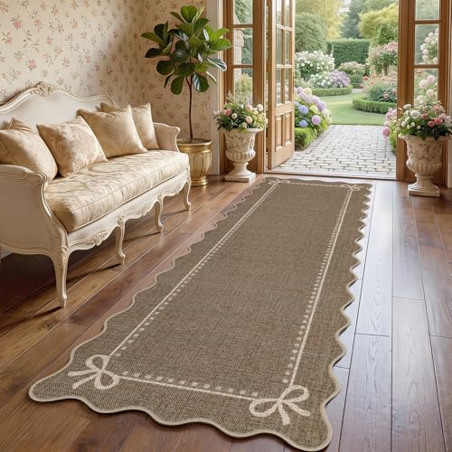 Garvee Scalloped Bow Runner Rug 2x6 Washable Kitchen Runner Rug Non-Slip