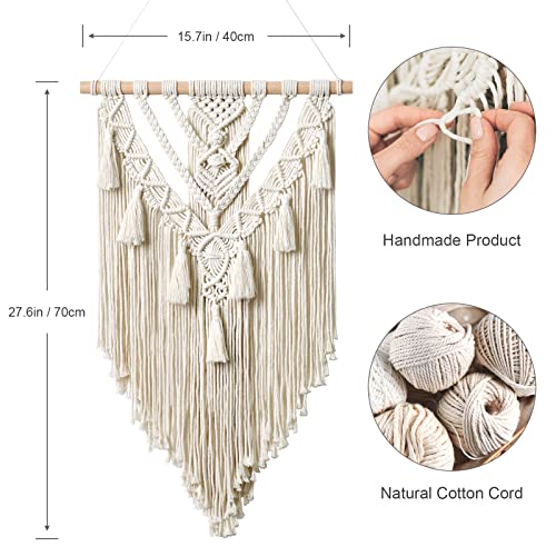 Dremisland Macrame Woven Wall Hanging Boho Geometric Woven Tapestry Beige & Grey Cotton Handmade Bohemian Art Decor with Tassel Craft Ornament for Bedroom Living Room Apartment Nursery (Beige-)
