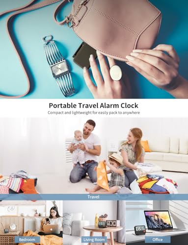 Digital Travel Alarm Clock, Black, 3.54 inch LCD Display, 9-Minute Snooze, 2 Volume Levels, Backlight, Battery Included