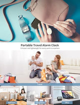 Digital Travel Alarm Clock, Black, 3.54 inch LCD Display, 9-Minute Snooze, 2 Volume Levels, Backlight, Battery Included