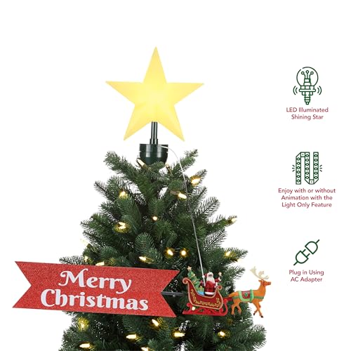 Mr. Christmas Animated African American Santa's Sleigh Christmas Tree Topper- with Merry Banner Christmas Decoration, Illuminated LED Star, Velcro Straps to Easily Attach, 21.75 Inch, Multi