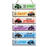 6 Pcs Racing Car Decor Kids Room Decor, Racing Car Inspirational Positive Quotes Wall Art Decor Hanging Sign for Teens Bedroom, Works of Art Made of Wood, Works of Art of Wood, Placards of Woods