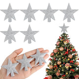 FOIMAS Mini Christmas Tree Topper Star,6pcs Glitter Christmas Tree Topper for Small Christmas Tree Craft Home Decoration,Silver