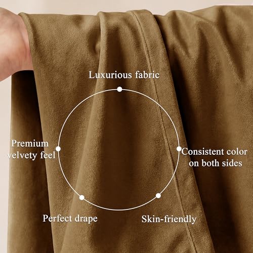 StangH Gold Brown Velvet Curtains 96 inches Long for Living Room, Luxury Back Tab Heavy Blackout Thermal Insulated Privacy Window Drapes for Bedroom/Sliding Door/Hall, W52 x L96, 2 Panels