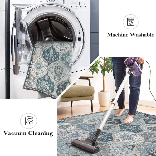 Lahome Moroccan Washable Runner Rug, 2x6 Blue Kitchen Runners for Hallways