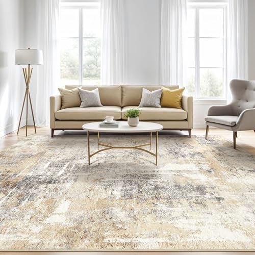 8x10 Area Rugs Living Room: Washable Large Abstract Neutral Modern Soft Rug Stain Resistant Indoor Floor Non-Slip Accent Carpet for Bedroom Nursery Playroom Dining Room Office Dorm Home- Grey Gold