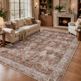Tangsoo Washable 5x7 Area Rug for Living Room,Farmhouse Brown Floral Rug