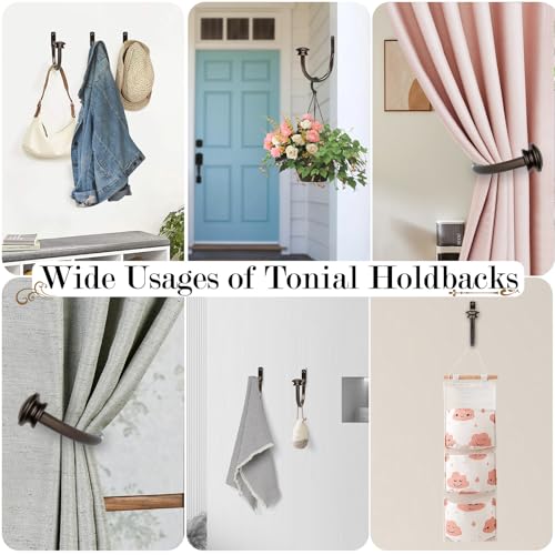TONIAL Curtain Holdbacks 2 Pack, Decorative Window Drapery Tiebacks for Wall with Small Finials (1 Pair/2 Pack), Bronze
