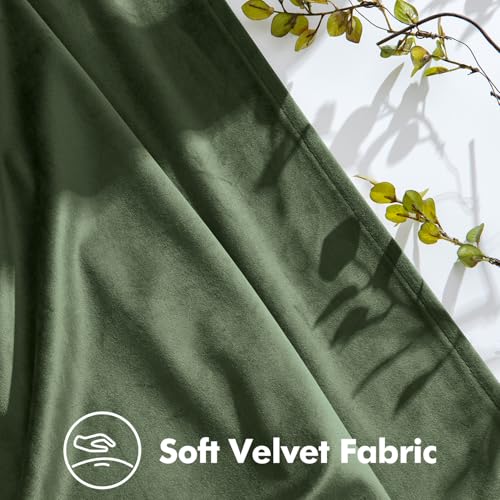 MIULEE Olive Green Velvet Curtains 96 inches Long, Pinch Pleated Blackout Drapes with Hooks, Thermal Insulated Pinch Pleat Panels for Bedroom Living Room, 2 Panels