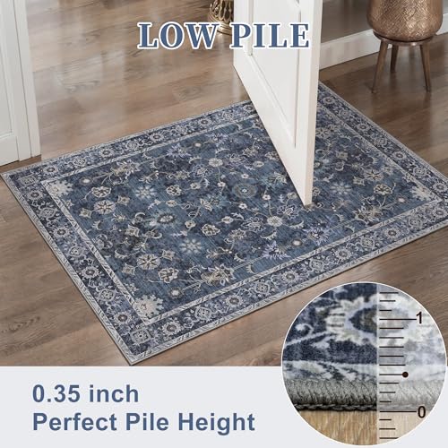 Tangsoo 2.6x8 Runner Rug for Hallway Non Slip,Washable Blue Long Runner Rug