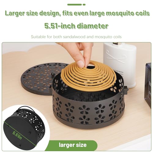 Portable Iron Mosquito Coil Holder with Handle Round Heat-Resistant Incense Holder (Black)