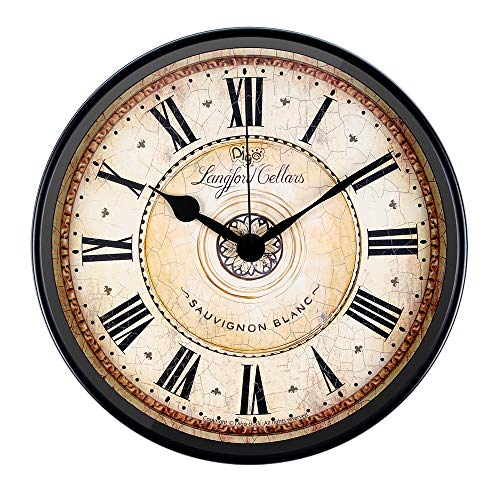Justup Wall Clock, 12 inch Metal Black Wall Clock European Style Retro Vintage Clock Non - Ticking Whisper Quiet Battery Operated with HD Glass Easy to Read for Indoor Decor (Black 12')
