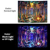 Racunbula Blacklight Fantasy Forest Tapestry UV Reactive Galaxy Space Moon Tapestry Trippy Pine Trees Wall Tapestries Nature Landscape Mountain River Tapestries Wall Hanging for Bedroom
