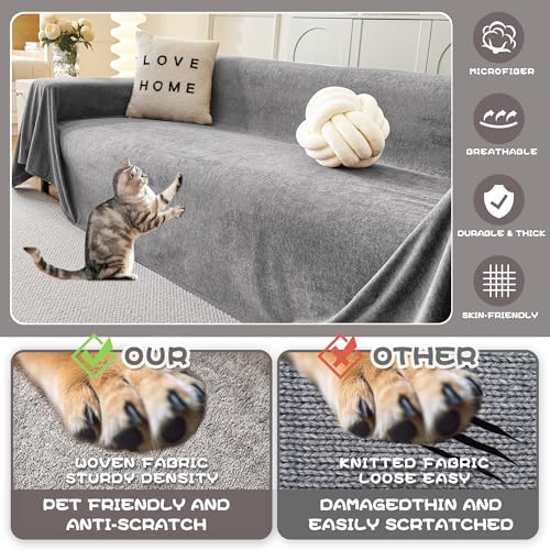MYSKY HOME Couch Cover Sofa Cover for 2 Cushion Couch, Couch Covers for Dogs, Non-Slip Sofa Slipcover, Sofa Covers Washable, Couch Covers for Pets, Cat Scratch Furniture Protector, 71" x 118", Grey