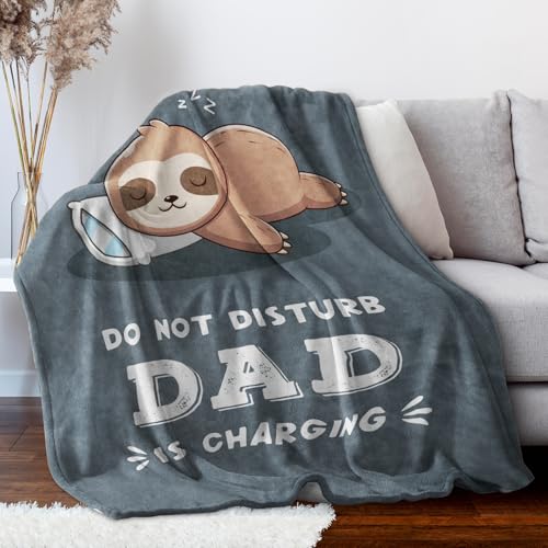 Funny Gift for Dad Fathers Day, Dads Birthday Gift from Daughter Son, Dad is Charging Sloth Blanket, Dads Gifts for Christmas, Soft Sloth Throws Blanket for Father 60" x 50"