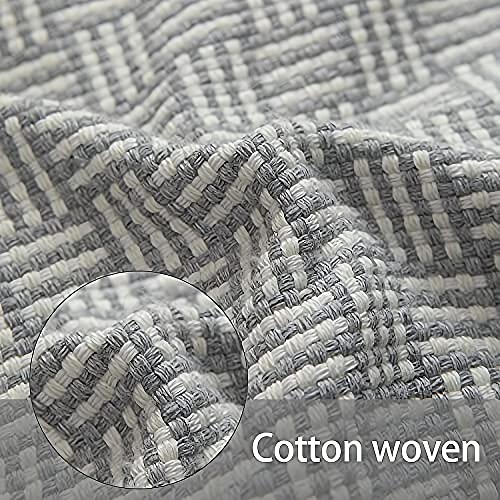 MOCOFO Decoration Pouf Cover Unstuffed Round for Living Room, Cotton Woven Poufs ，Ottoman Foot Stool（Grey Stripes,40x40x25cm）
