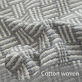 MOCOFO Decoration Pouf Cover Unstuffed Round for Living Room, Cotton Woven Poufs ，Ottoman Foot Stool（Grey Stripes,40x40x25cm）