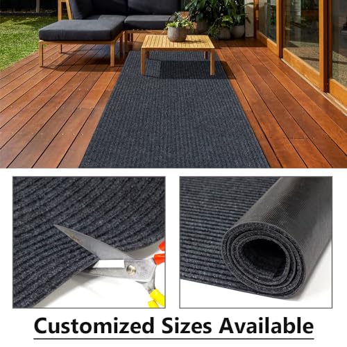 LITA Hallway Runner Rug Double Gray Stripe with PVC Backing, Non-Slip Waterproof, Washable Outdoor Indoor Carpet for Floor, Entryway, Kitchen, Laundry, Balcony, Garage, 2' x 6'