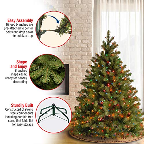 National Tree Company 4.5 ft Pre-Lit Downswept Douglas Fir Artificial Christmas Tree, 450 Multicolor Lights, 525 Feel Real Tips, Includes Stand, Green