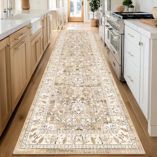 LOKHOM 3x10 Washable Hallway Runner Rug, Boho Non-Slip Kitchen Rugs, Beige
