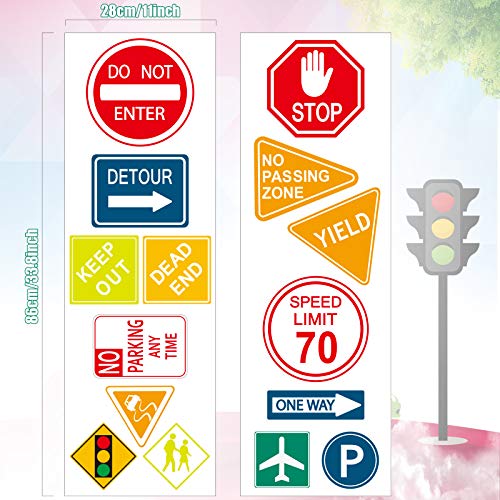 Zonon 15 Pieces Road Signs Wall Decal Traffic Street Sign Sticker Stop Street Transportation Construction Vinyl Car Wall Decals for Back to School Decor Kid Bedroom Classroom Bulletin Board Playroom